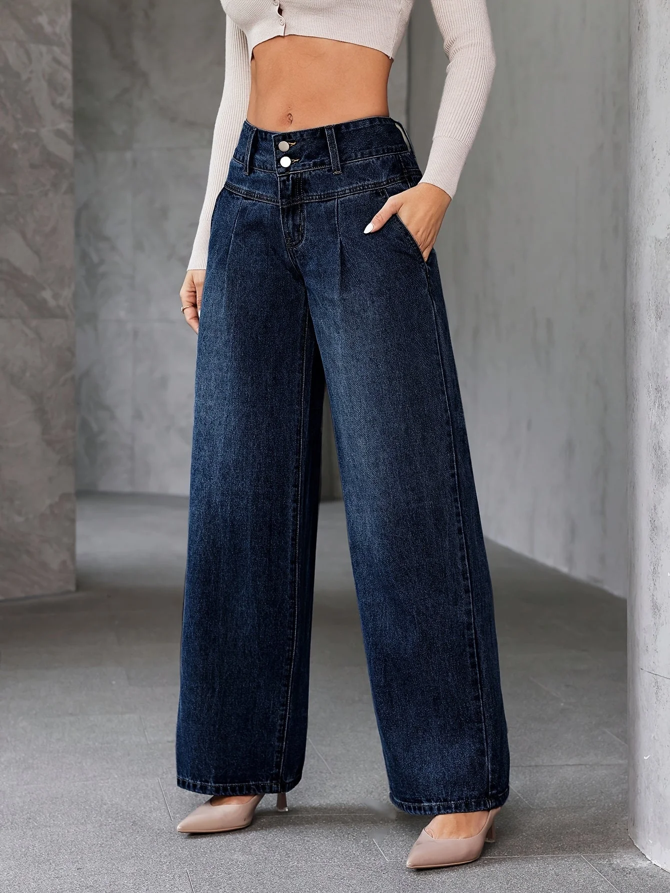 Damen High Waist Weit Bein Jeans – Modische Schlaghose für Alltag und Freizeit - Image 7