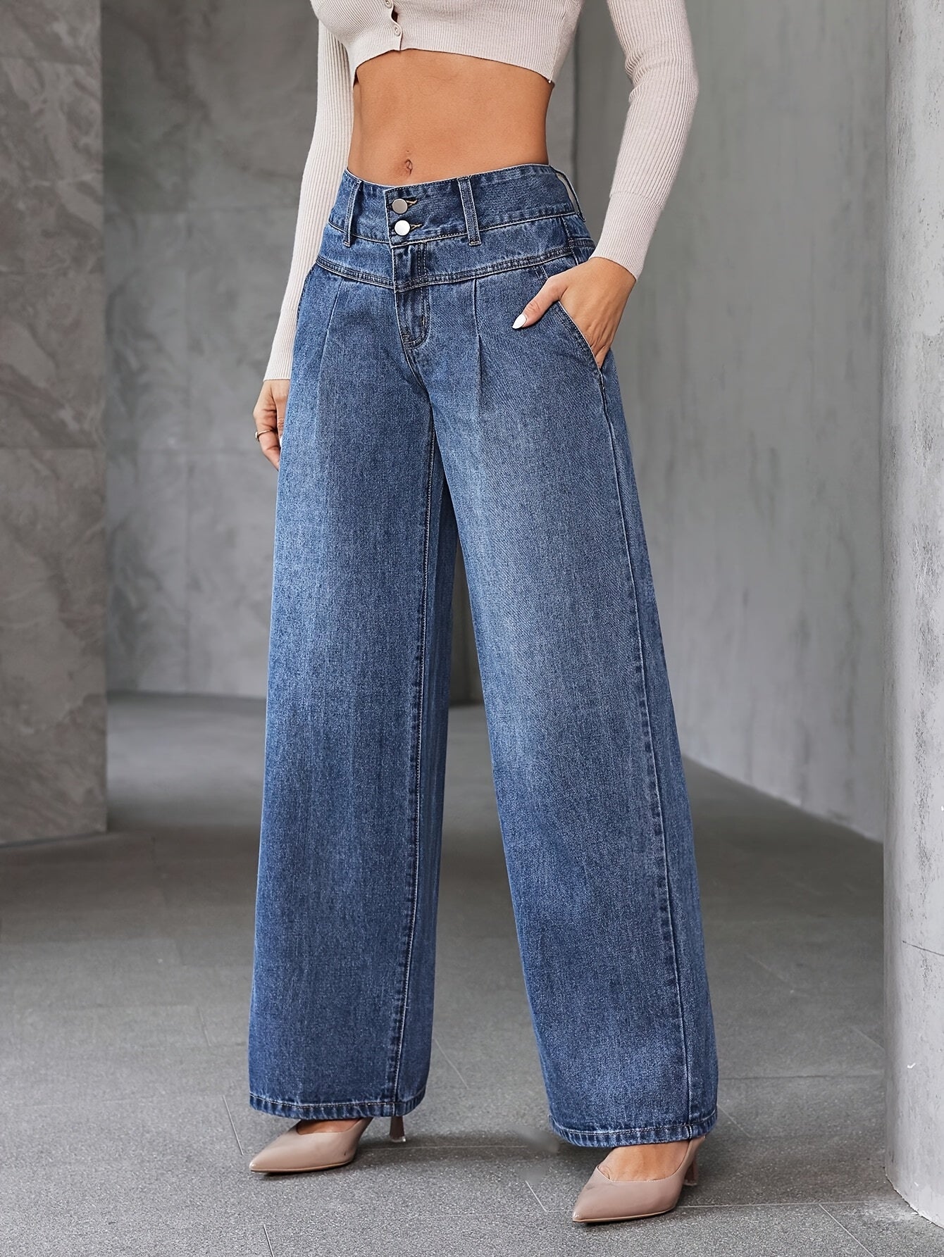 Damen High Waist Weit Bein Jeans – Modische Schlaghose für Alltag und Freizeit - Image 8