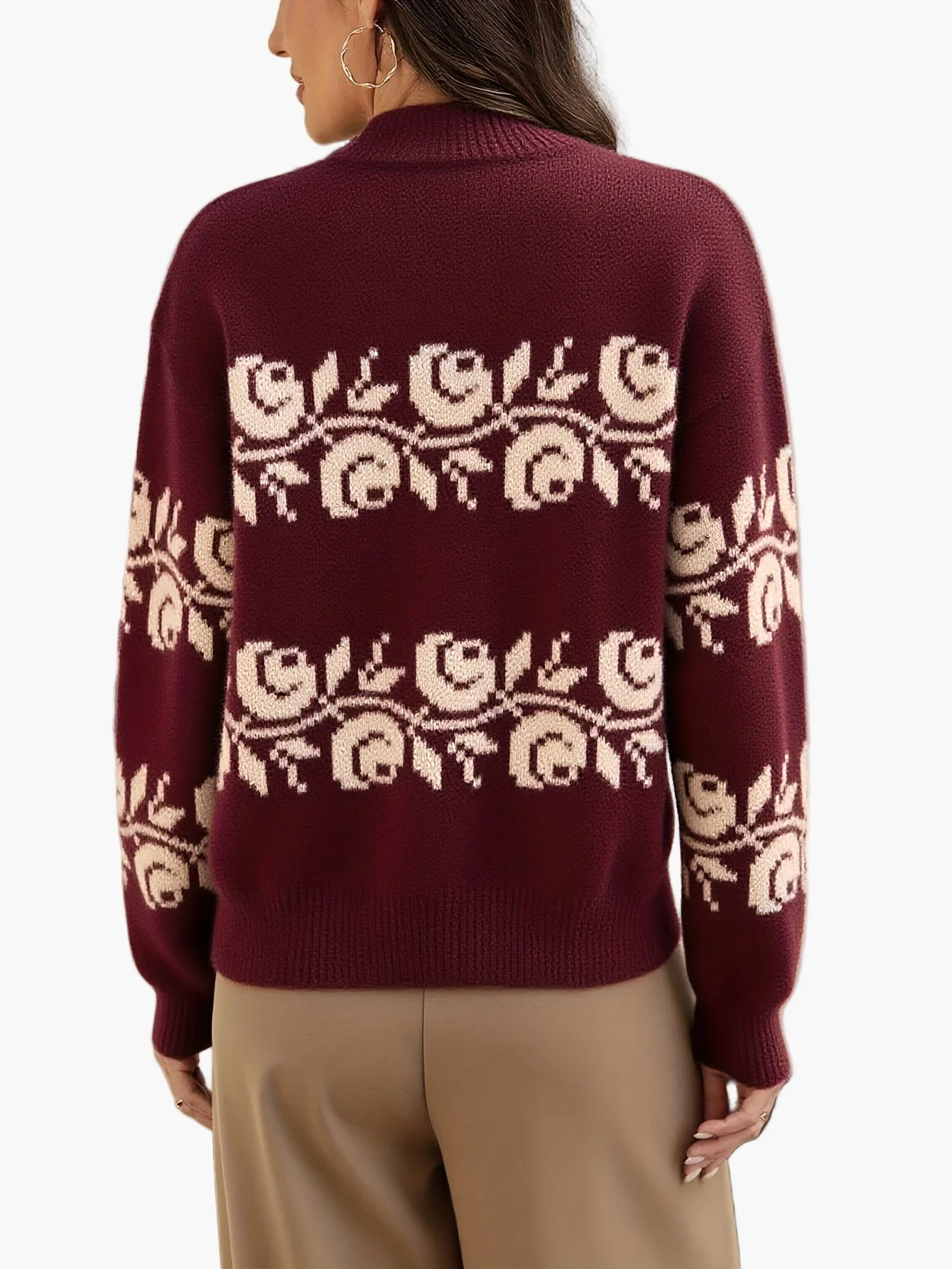 Damen Jacquard Pullover mit Blumenmuster – Eleganter Herbst/Winter Strickpullover - Image 5