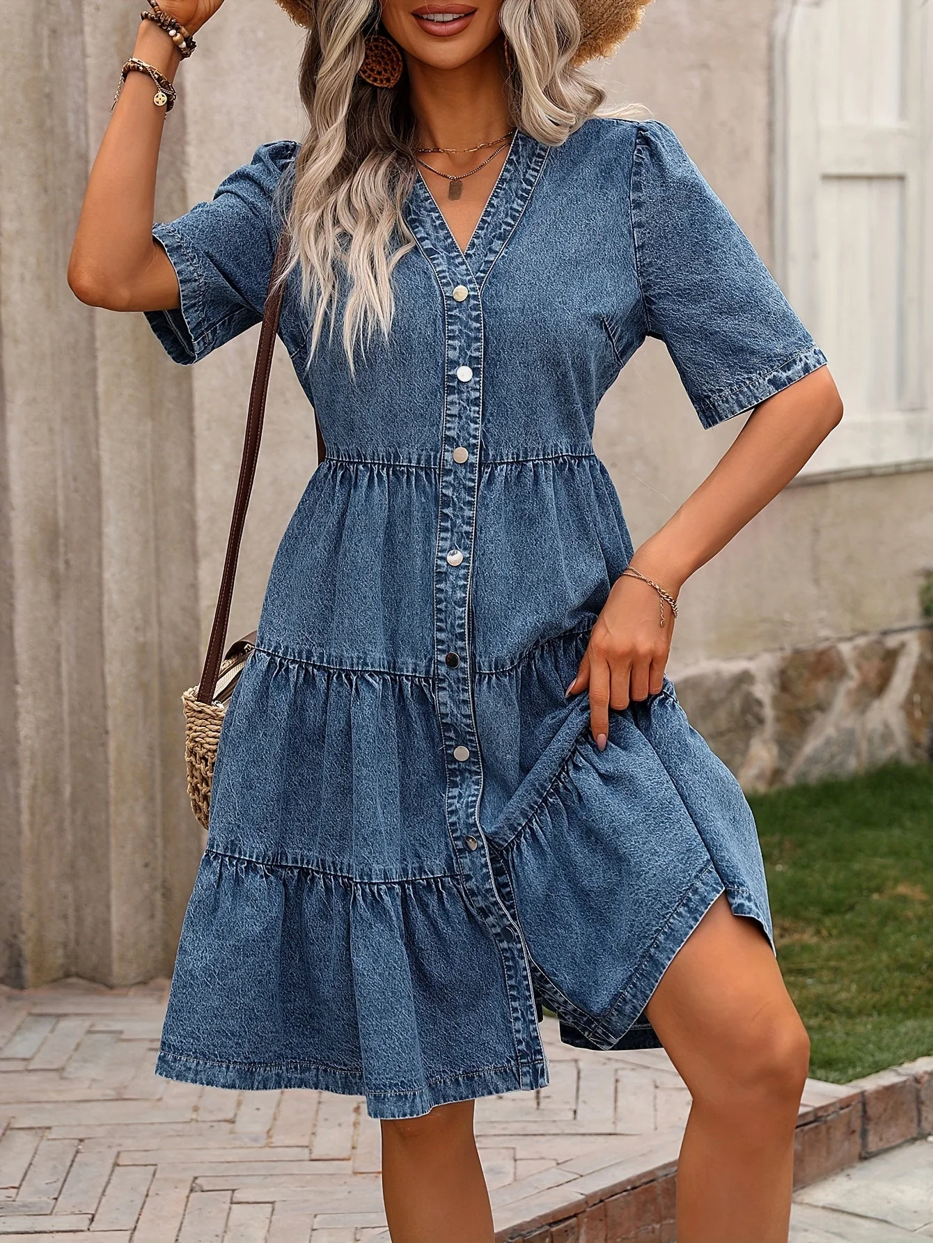 Damen Jeanskleid im eleganten Freizeitstil mit Knopfleiste – Perfekt für Frühling und Sommer - Image 3