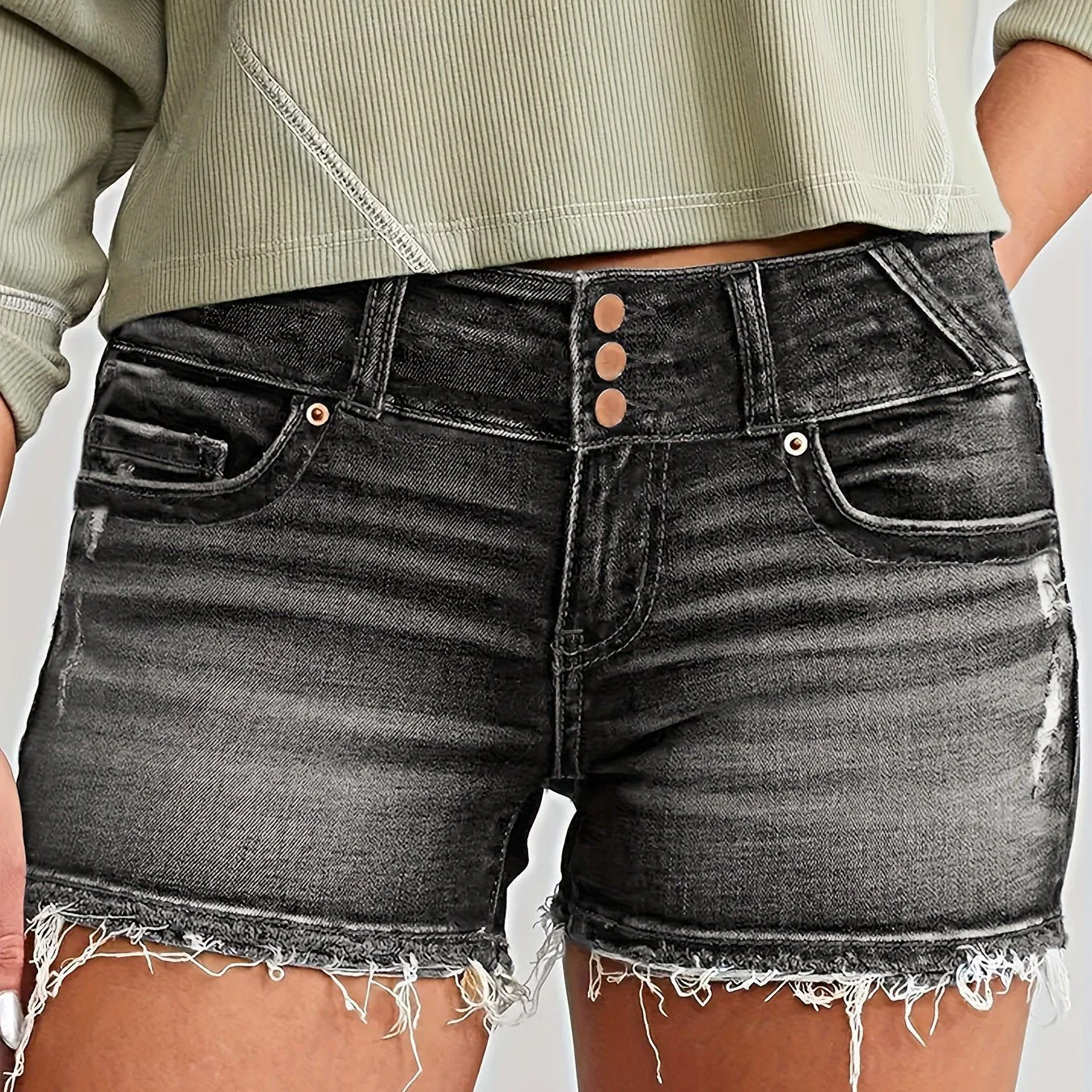 Damen Jeansshorts mit Fransen und Knopfleiste – Modische Sommer Hotpants für Freizeit oder Urlaub - Image 12