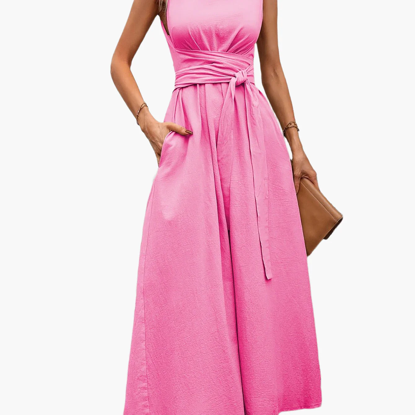 Damen Jumpsuit Elegant Ärmellos mit Bindegürtel und weitem Bein – Perfekt für Sommer und Freizeit - Image 10