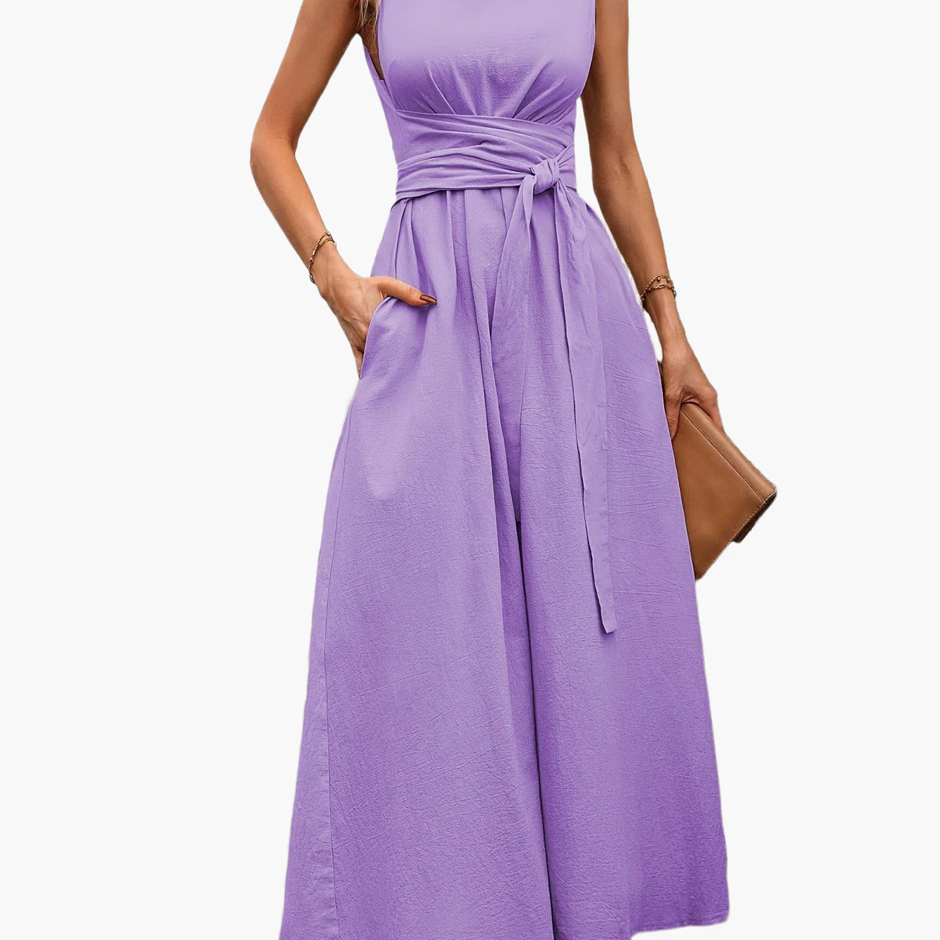 Damen Jumpsuit Elegant Ärmellos mit Bindegürtel und weitem Bein – Perfekt für Sommer und Freizeit - Image 14