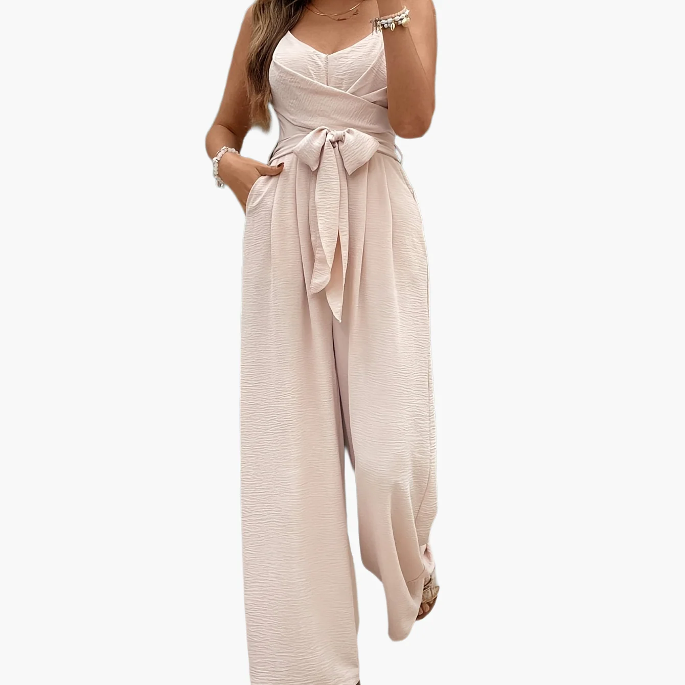 Damen Jumpsuit Elegant mit Gürtel, V-Ausschnitt, Weites Bein, Ideal für Frühling und Sommer - Image 14