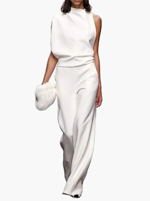Damen Jumpsuit Elegant mit Weitem Bein, Ärmellos, Modernes Business & Freizeit Outfit - Image 8