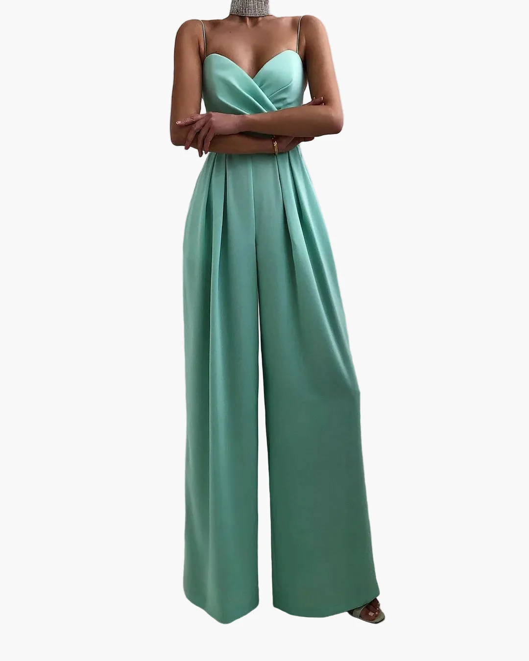 Damen Jumpsuit Elegant mit weitem Bein und Spaghettiträgern – Stilvoller Einteiler für festliche Anlässe und Alltag - Image 3