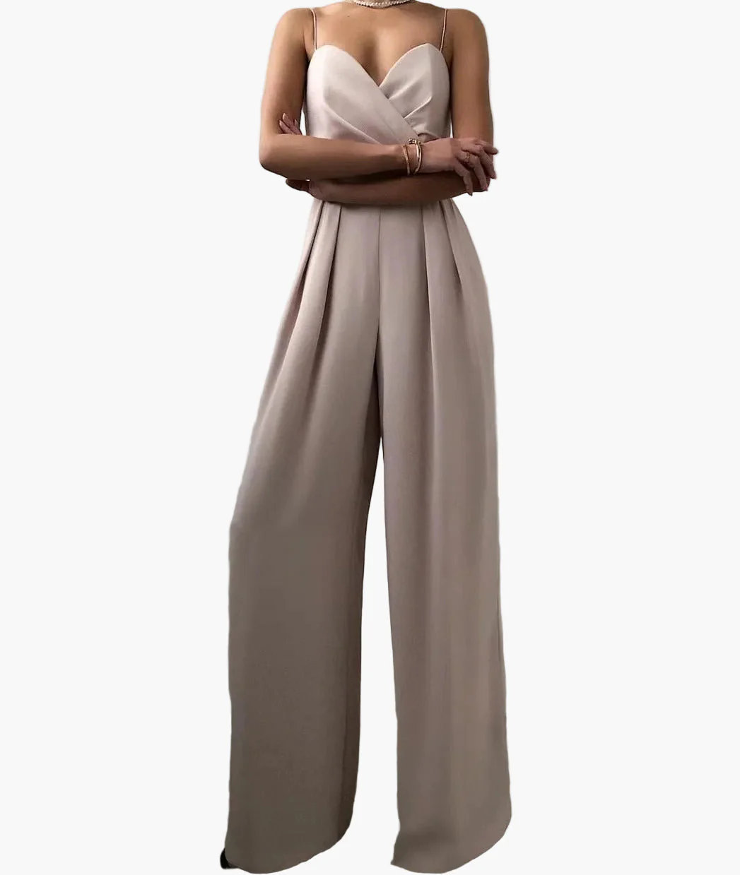 Damen Jumpsuit Elegant mit weitem Bein und Spaghettiträgern – Stilvoller Einteiler für festliche Anlässe und Alltag - Image 4