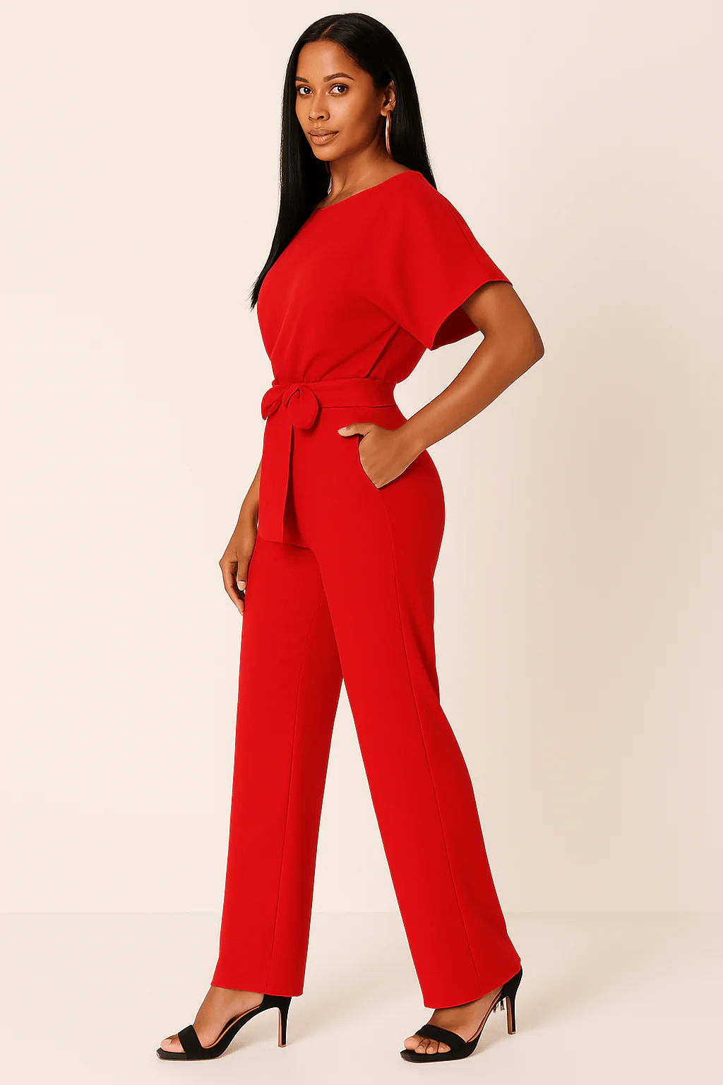 Damen Jumpsuit mit Gürtel – Eleganter Overall für Büro und Freizeit - Image 15