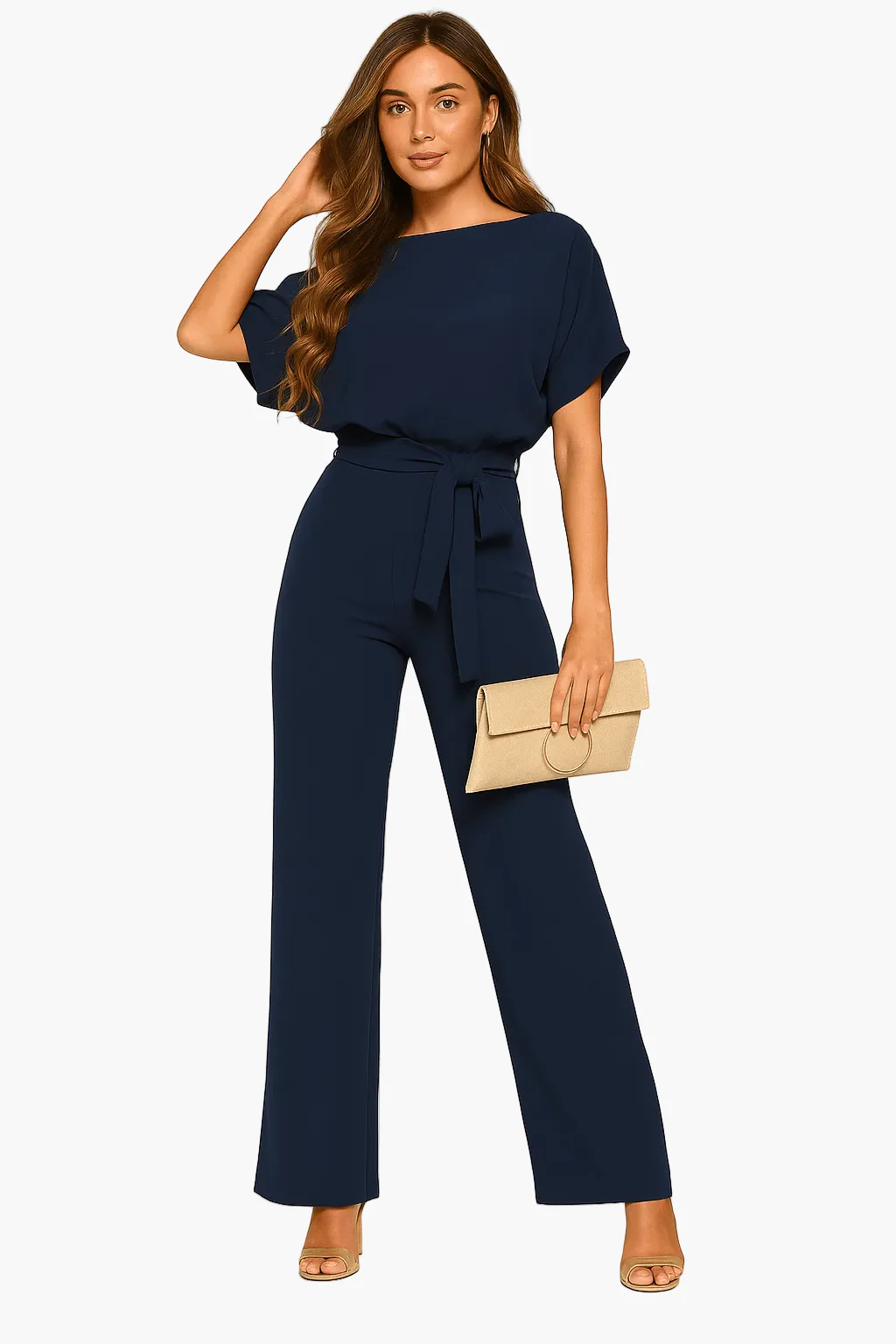 Damen Jumpsuit mit Gürtel – Eleganter Overall für Büro und Freizeit - Image 9