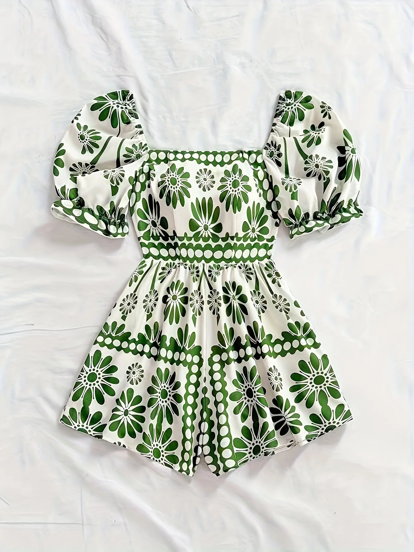 Damen Jumpsuit mit Puffärmeln und Vintage-Blumenmuster – Eleganter Einteiler für Sommer und Freizeit