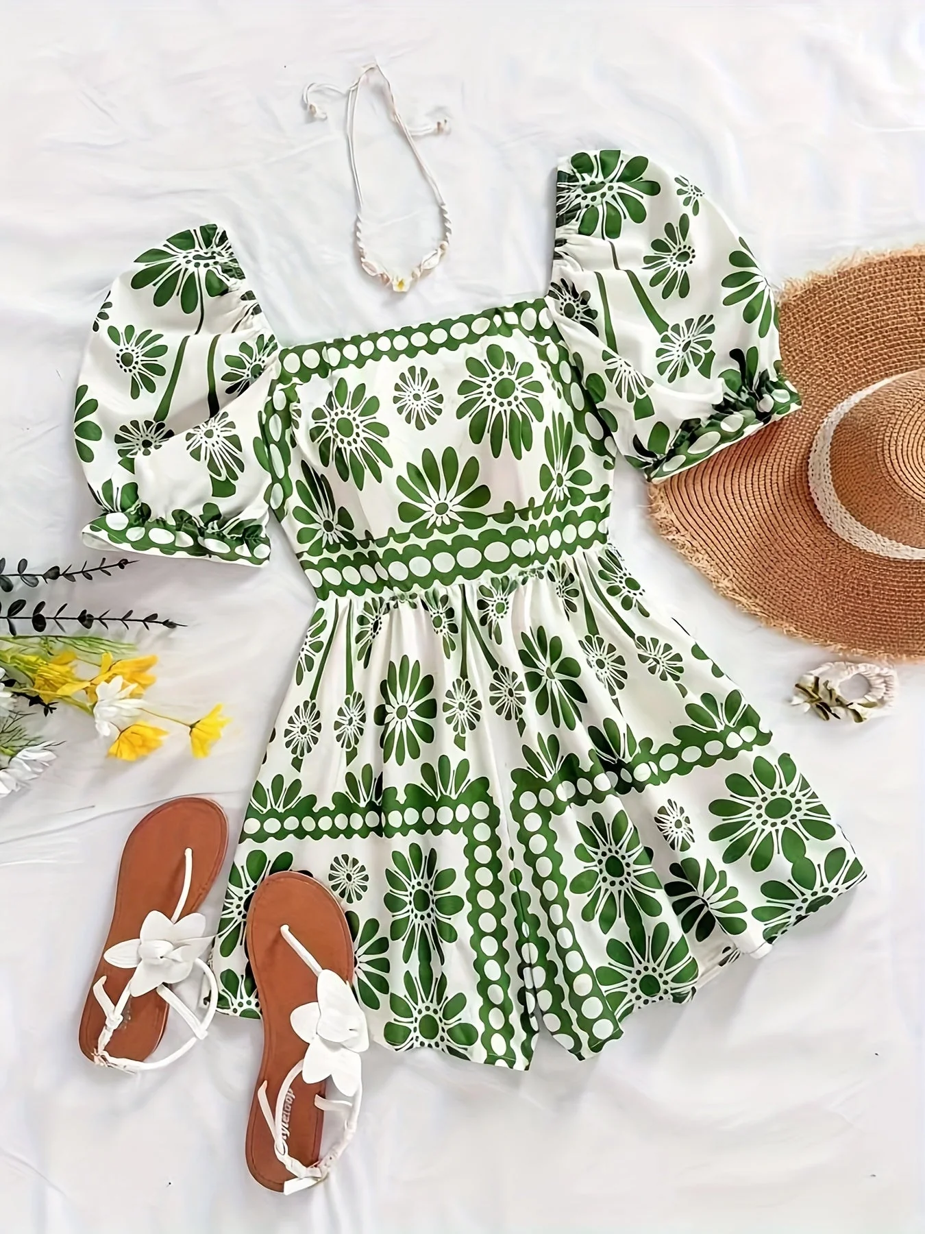 Damen Jumpsuit mit Puffärmeln und Vintage-Blumenmuster – Eleganter Einteiler für Sommer und Freizeit - Image 2
