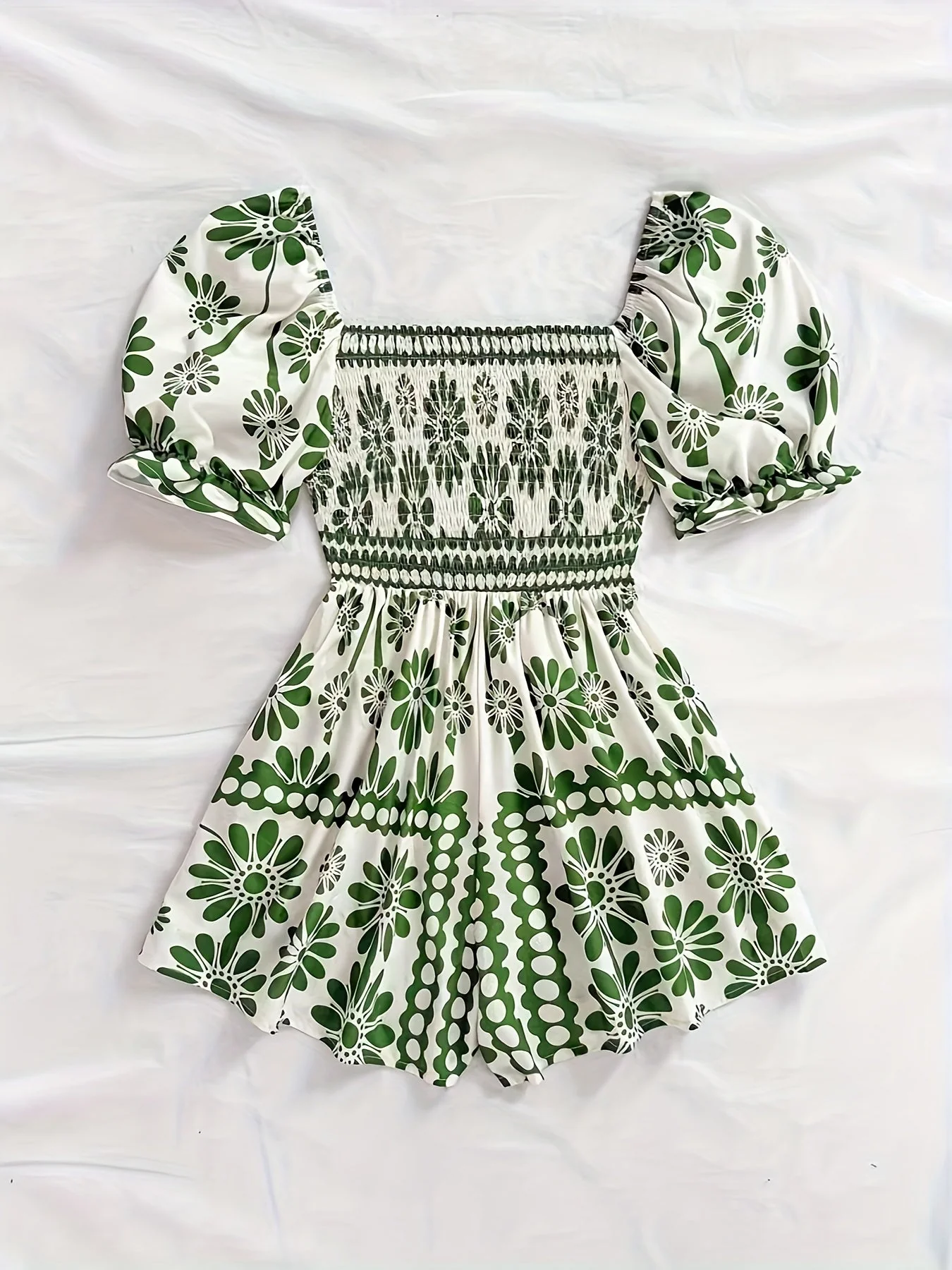 Damen Jumpsuit mit Puffärmeln und Vintage-Blumenmuster – Eleganter Einteiler für Sommer und Freizeit - Image 3