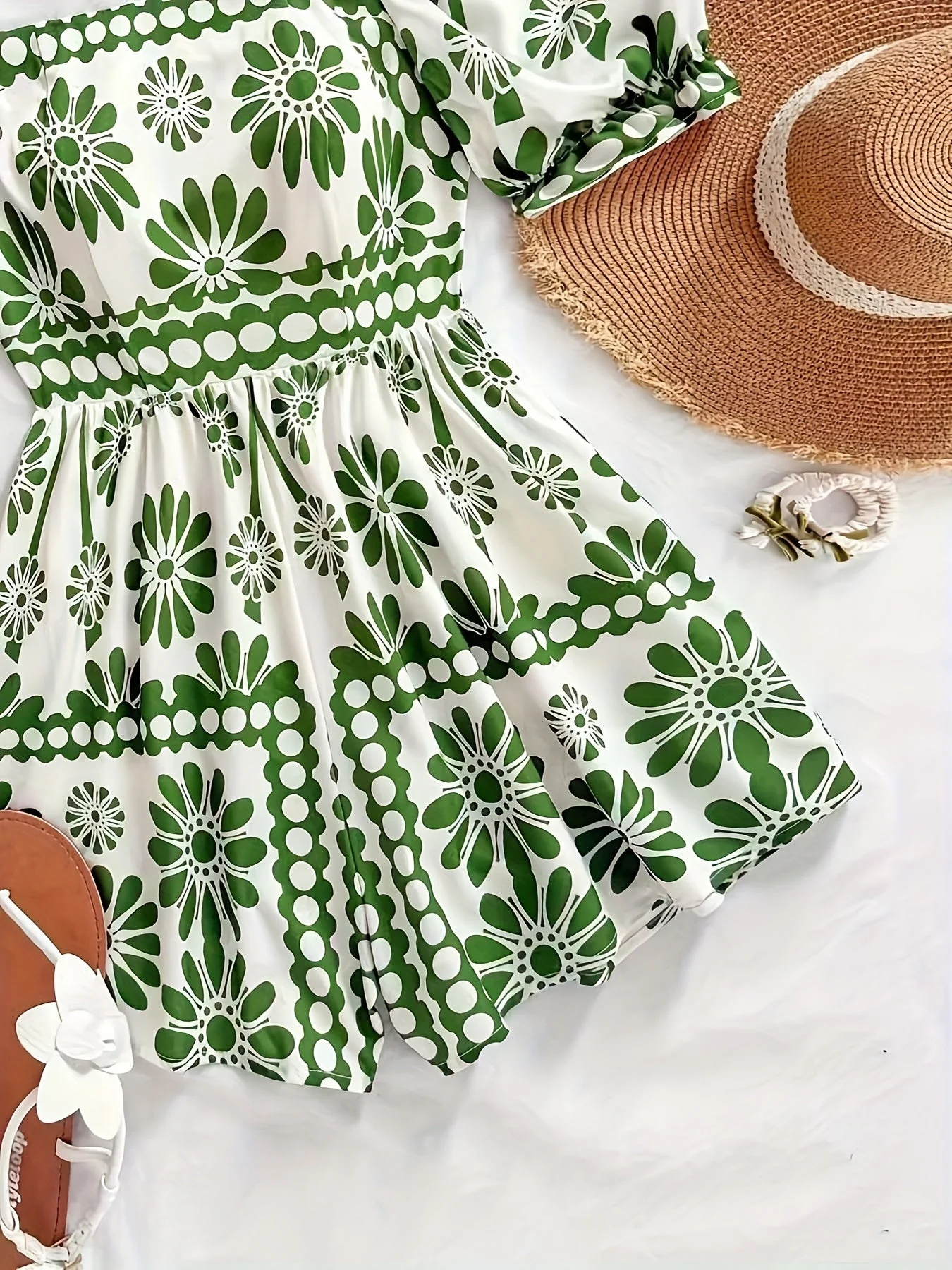 Damen Jumpsuit mit Puffärmeln und Vintage-Blumenmuster – Eleganter Einteiler für Sommer und Freizeit - Image 4