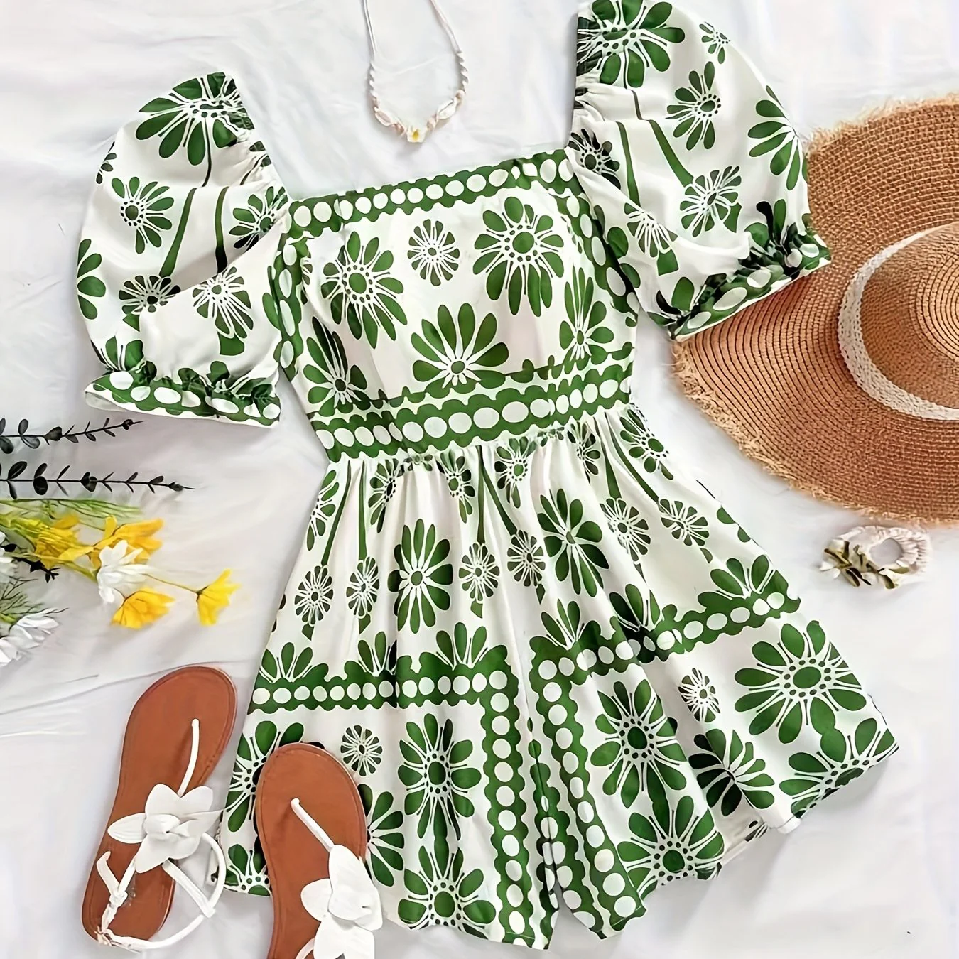Damen Jumpsuit mit Puffärmeln und Vintage-Blumenmuster – Eleganter Einteiler für Sommer und Freizeit - Image 6