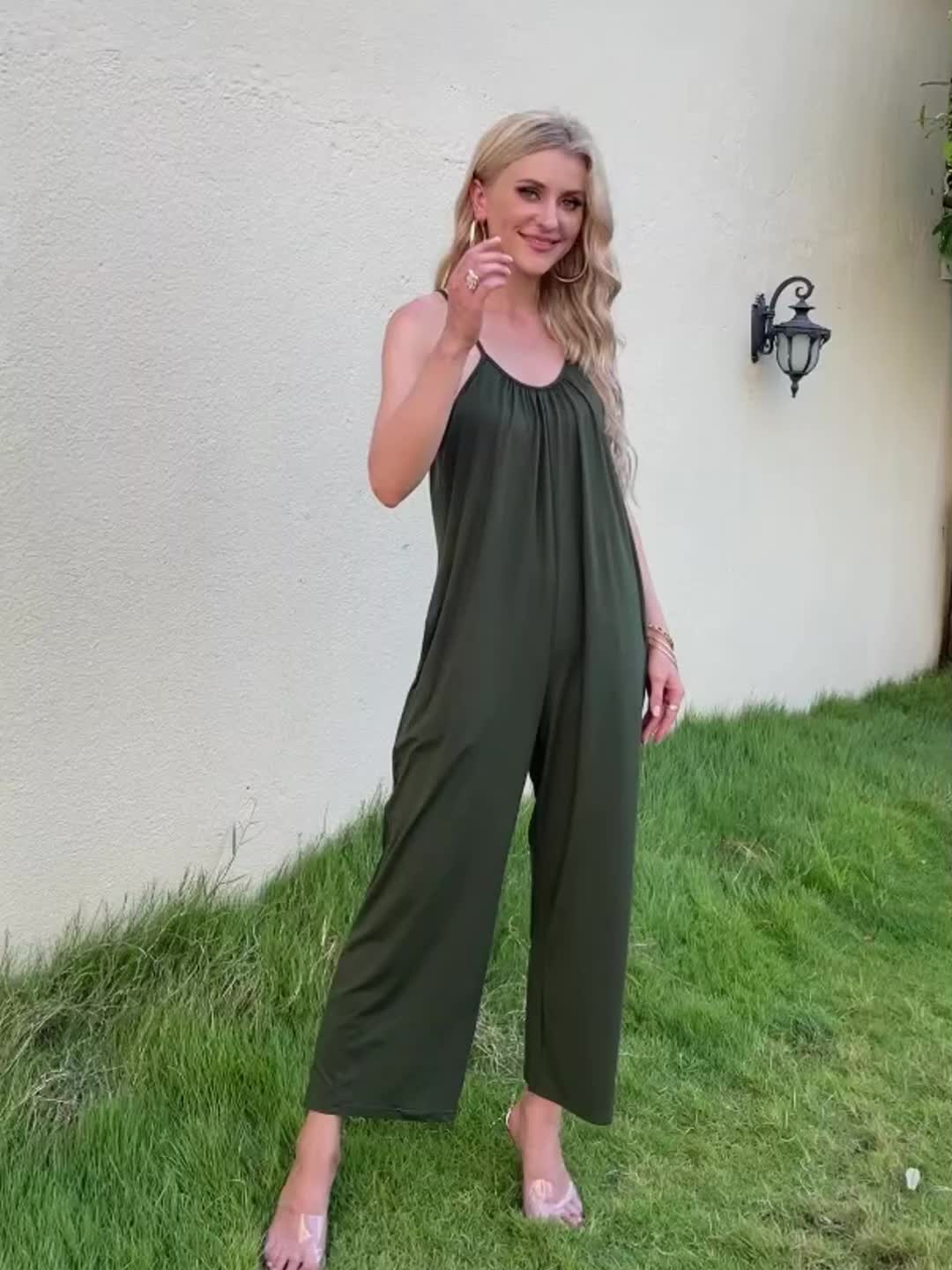 Damen Jumpsuit mit Spaghettiträgern und weitem Bein – Lässiger Einteiler für Frühling und Sommer - Image 12