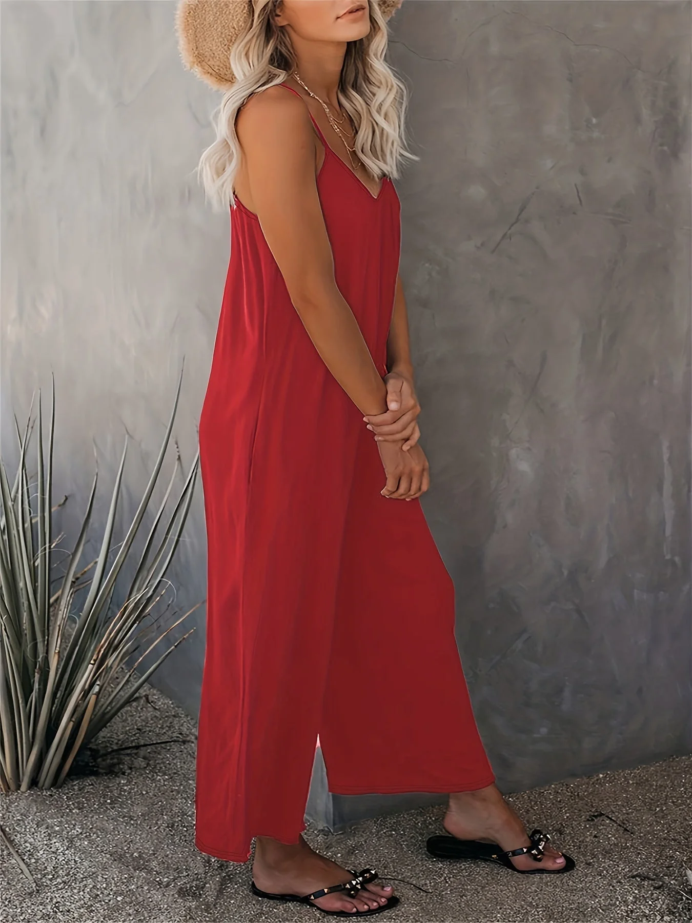 Damen Jumpsuit mit Spaghettiträgern und weitem Bein – Lässiger Einteiler für Frühling und Sommer - Image 3