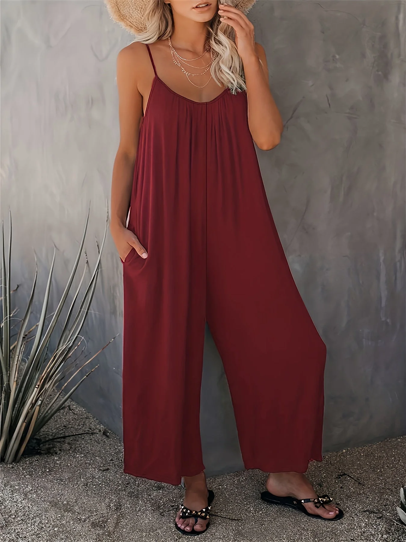 Damen Jumpsuit mit Spaghettiträgern und weitem Bein – Lässiger Einteiler für Frühling und Sommer - Image 5