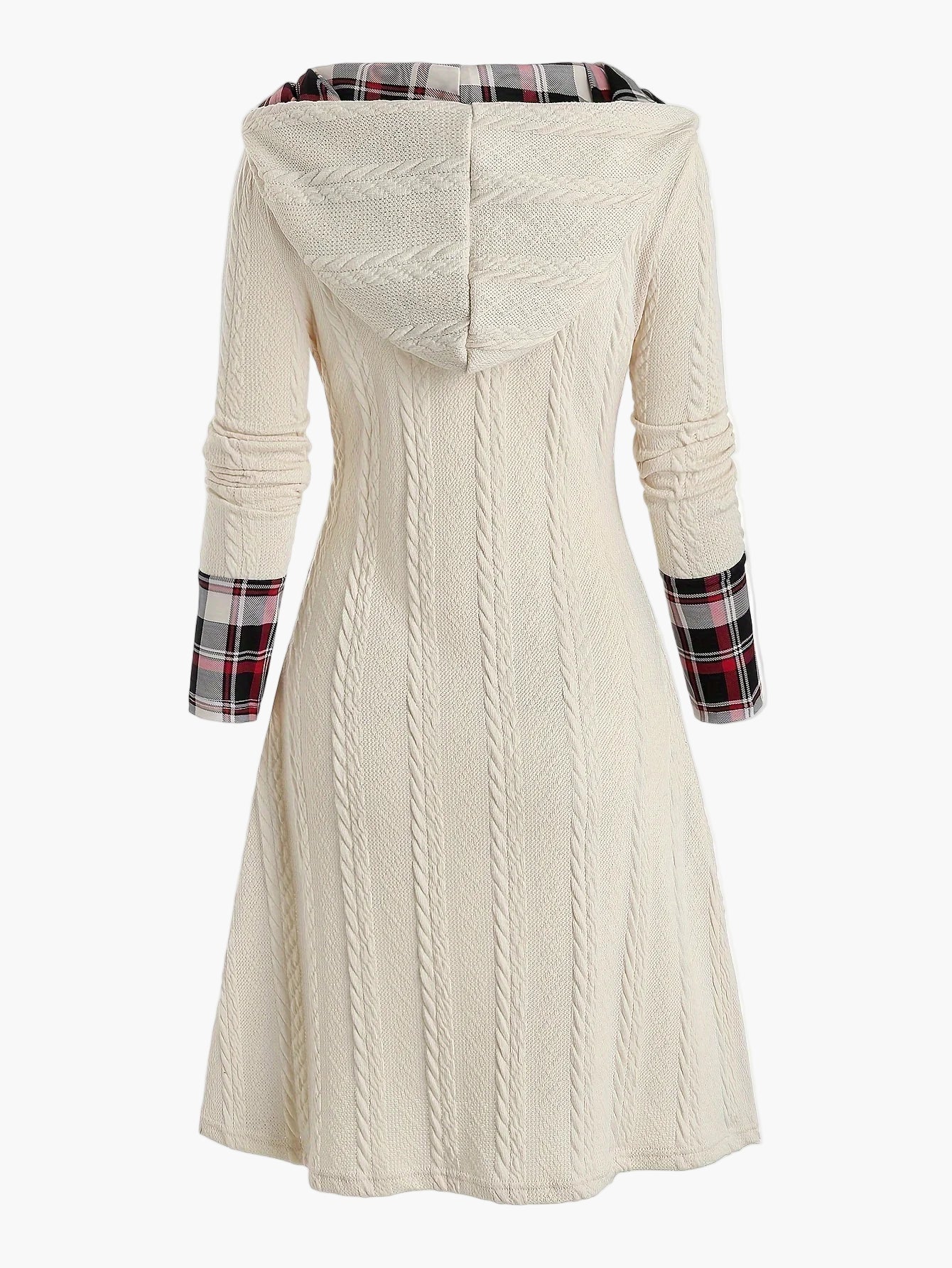 Damen Kapuzenkleid im Vintage-Stil mit Karomuster für Herbst und Winter - Image 2