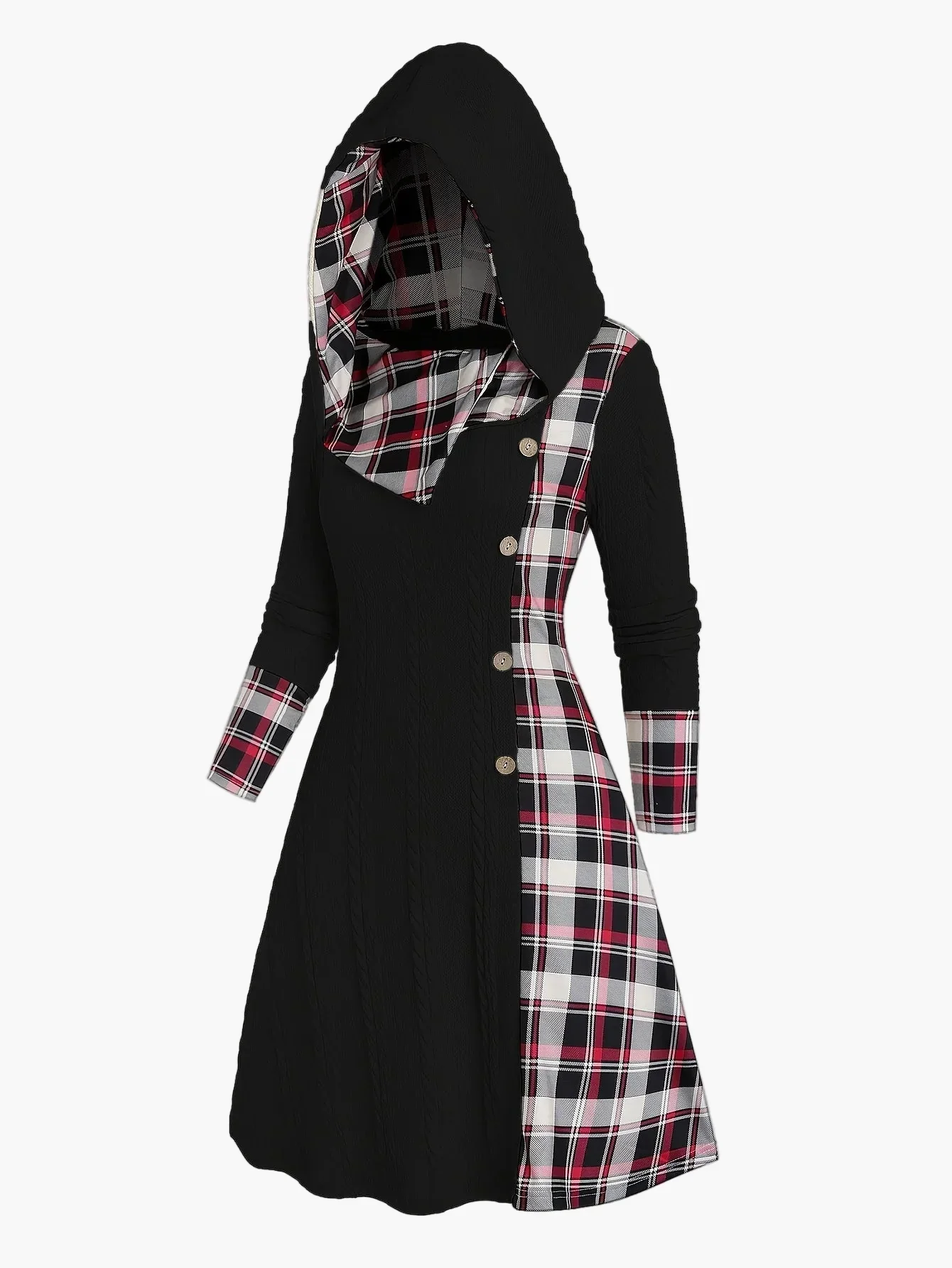 Damen Kapuzenkleid im Vintage-Stil mit Karomuster für Herbst und Winter - Image 6