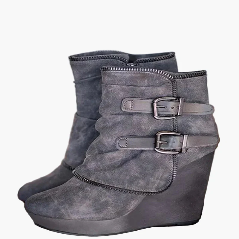 Damen Keilabsatz Stiefeletten mit Schnallen – Modische Freizeit Boots - Image 3
