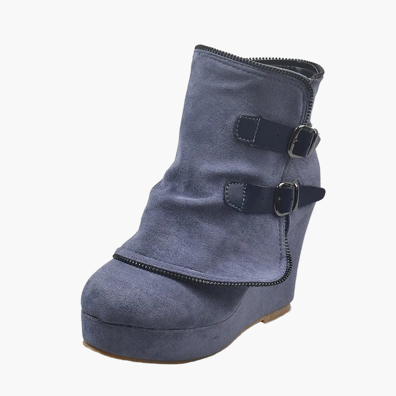 Damen Keilabsatz Stiefeletten mit Schnallen – Modische Freizeit Boots - Image 4