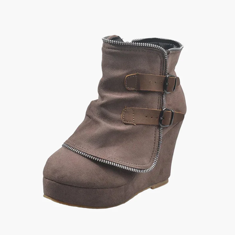 Damen Keilabsatz Stiefeletten mit Schnallen – Modische Freizeit Boots - Image 5