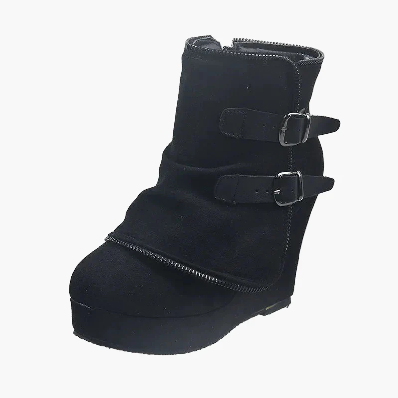 Damen Keilabsatz Stiefeletten mit Schnallen – Modische Freizeit Boots - Image 6