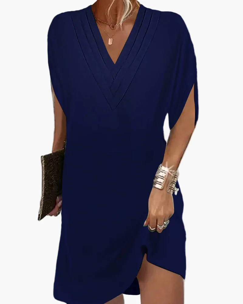 Damen Kleid mit V-Ausschnitt und Schlitzärmeln – Modisches Freizeitkleid für Alltag & Events - Image 10
