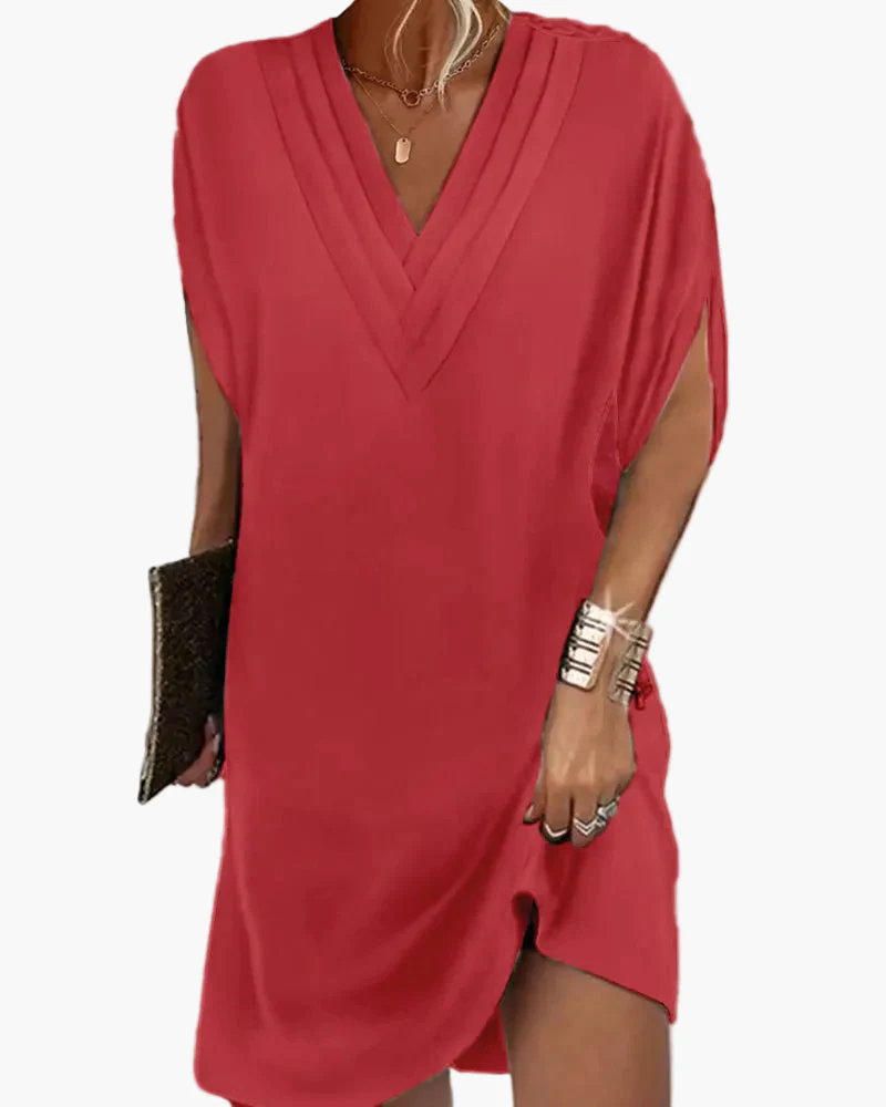 Damen Kleid mit V-Ausschnitt und Schlitzärmeln – Modisches Freizeitkleid für Alltag & Events - Image 11