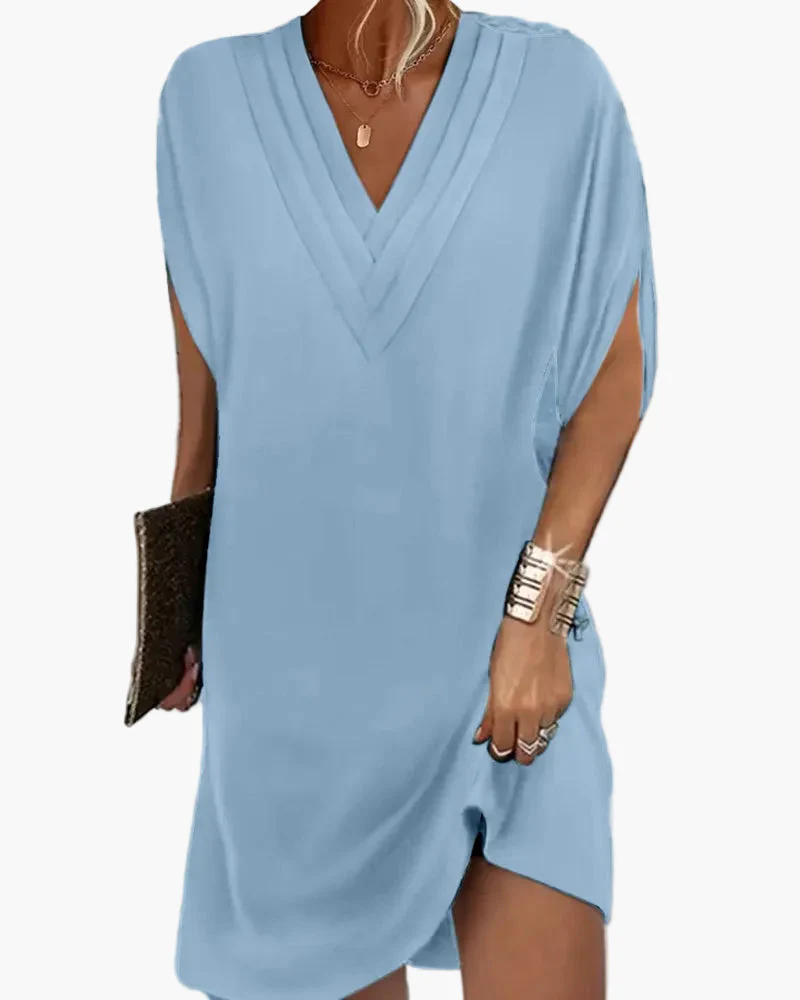 Damen Kleid mit V-Ausschnitt und Schlitzärmeln – Modisches Freizeitkleid für Alltag & Events - Image 12