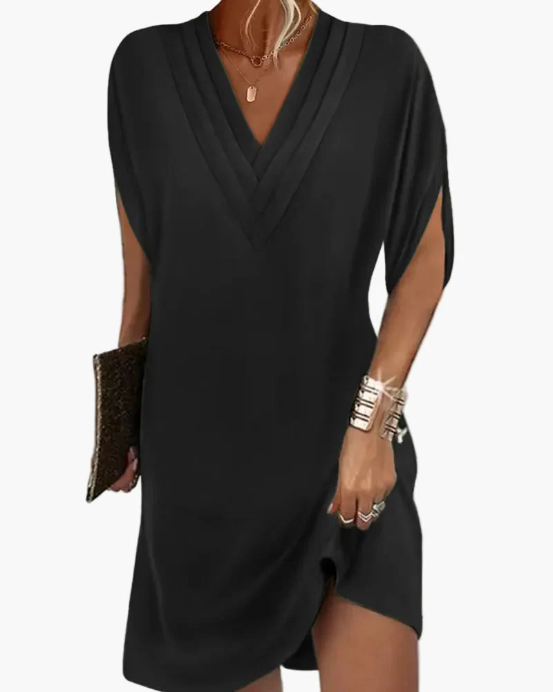 Damen Kleid mit V-Ausschnitt und Schlitzärmeln – Modisches Freizeitkleid für Alltag & Events - Image 5