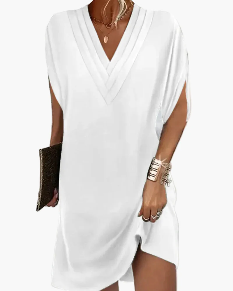 Damen Kleid mit V-Ausschnitt und Schlitzärmeln – Modisches Freizeitkleid für Alltag & Events - Image 6