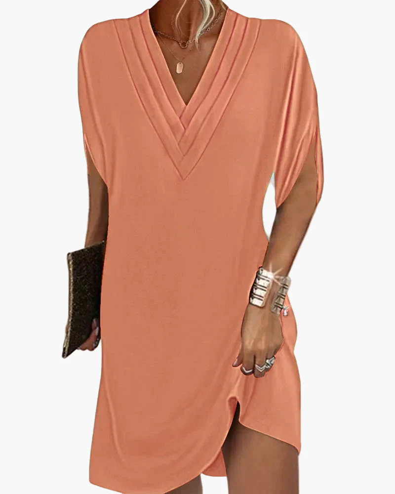 Damen Kleid mit V-Ausschnitt und Schlitzärmeln – Modisches Freizeitkleid für Alltag & Events - Image 7