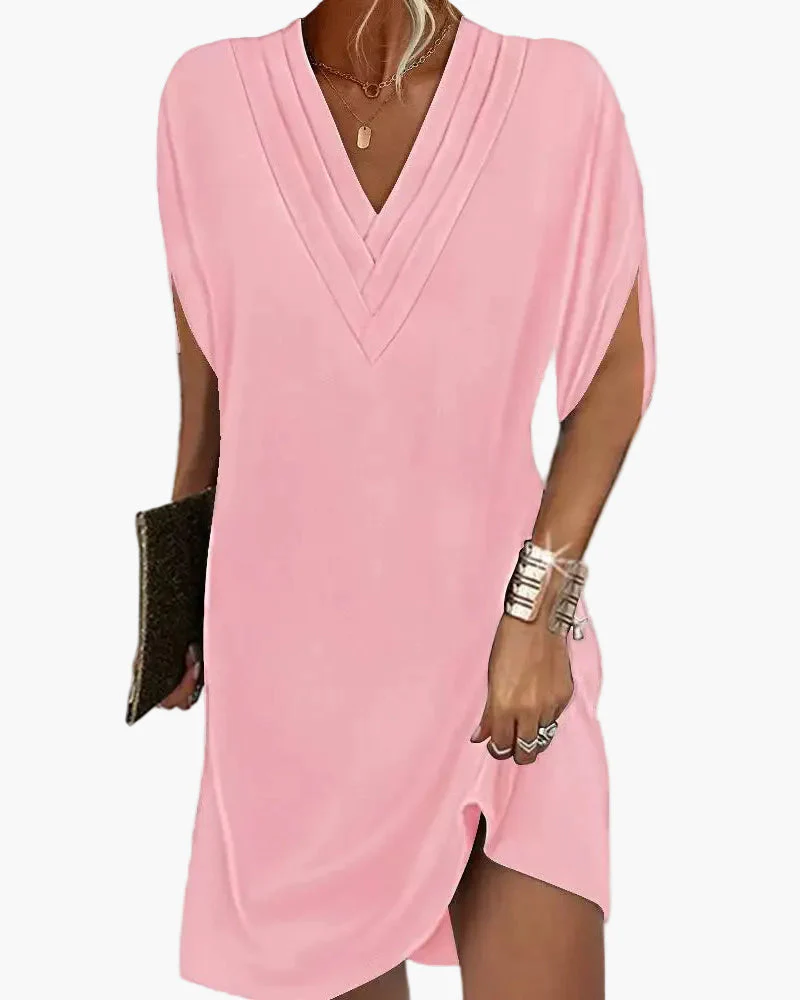 Damen Kleid mit V-Ausschnitt und Schlitzärmeln – Modisches Freizeitkleid für Alltag & Events - Image 8