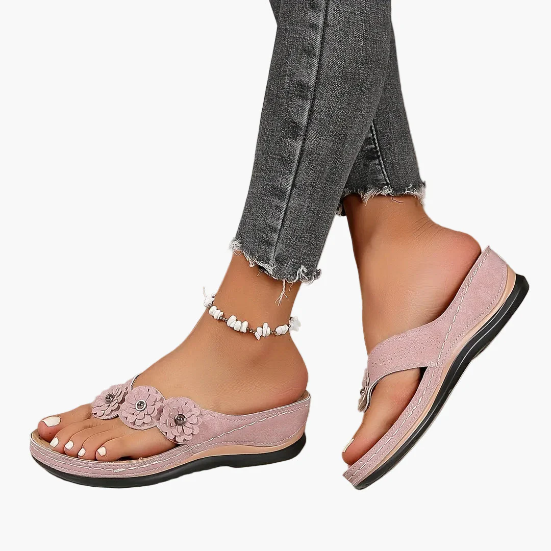 Damen Komfort-Sandalen mit Blumenapplikation – Bequeme Sommer Zehentrenner für Alltag & Freizeit - Image 3