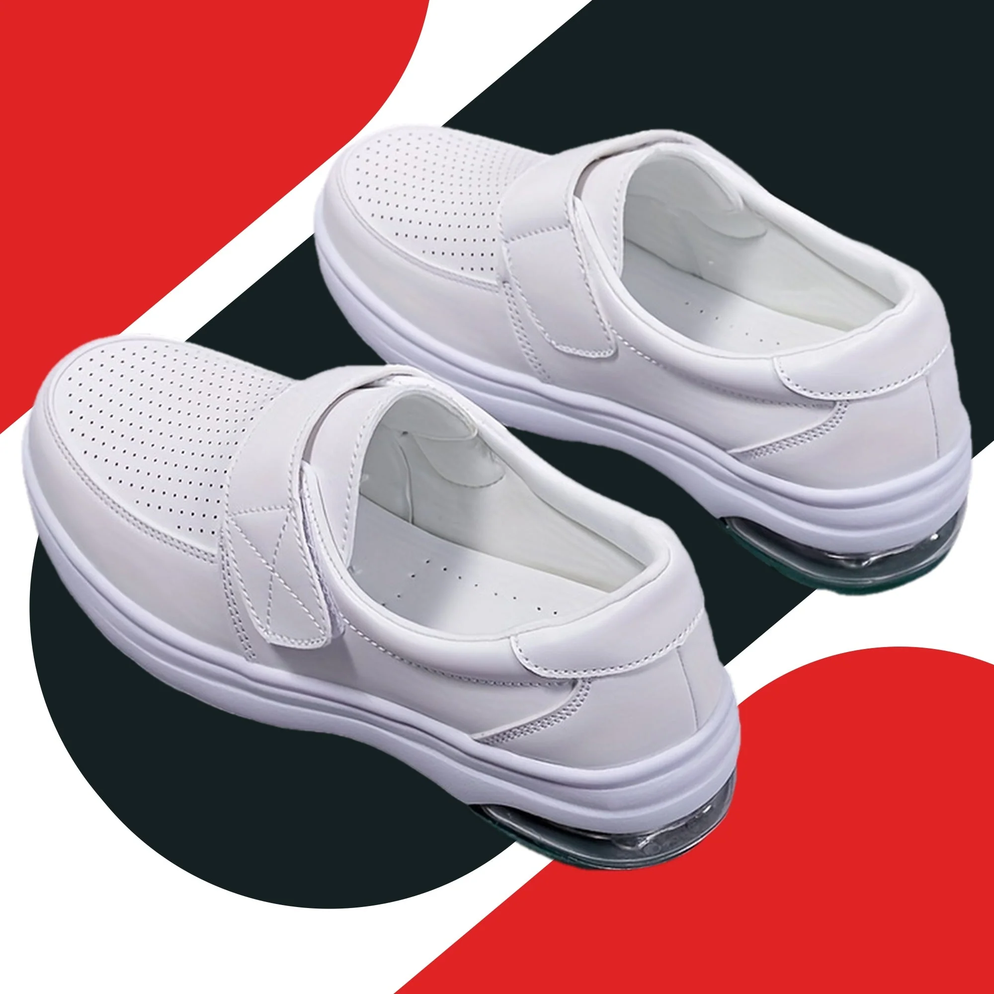 Damen Komfort-Slipper für Beruf und Freizeit – Atmungsaktive Gehschuhe mit Klettverschluss und Stoßdämpfung