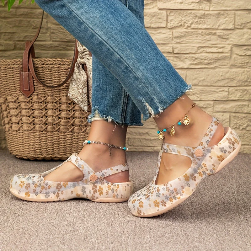 Damen Komfort-Sommerschuhe mit Blumenmuster – Bequeme Freizeit Mary Janes für Alltag und Urlaub