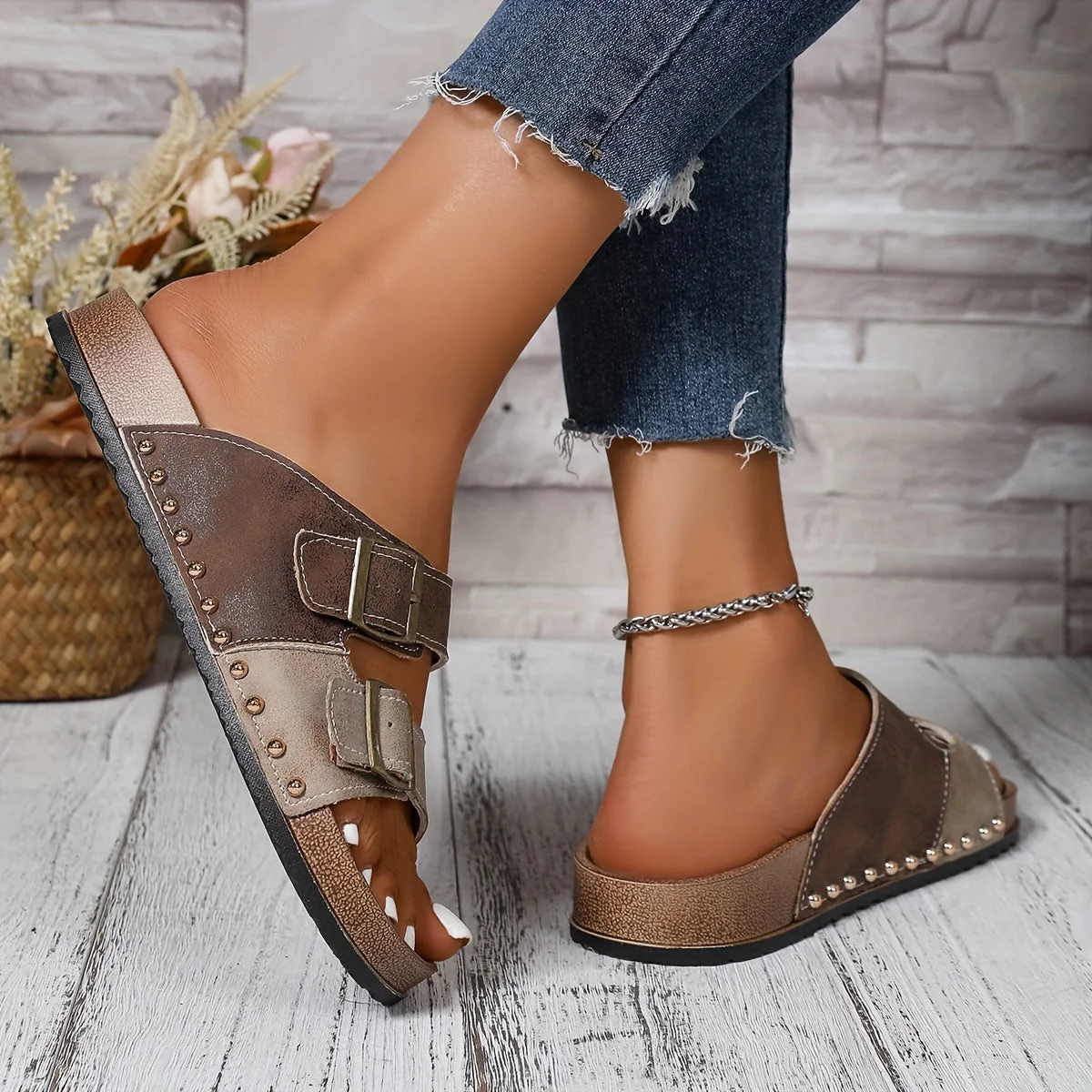 Damen Komfort Vintage Sandalen mit Schnallen – Offener Zehenbereich, Freizeit & Alltag - Image 2