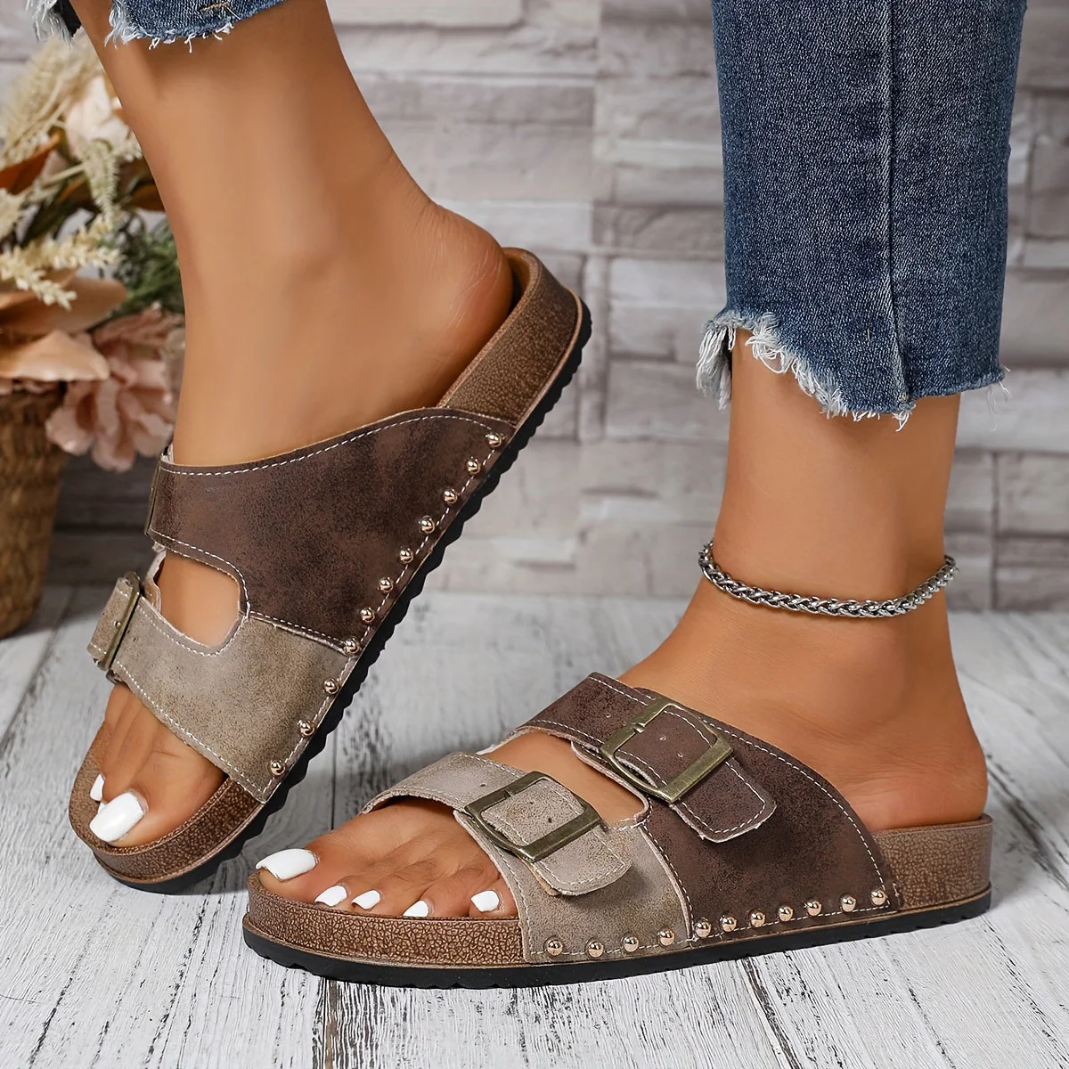 Damen Komfort Vintage Sandalen mit Schnallen – Offener Zehenbereich, Freizeit & Alltag - Image 4