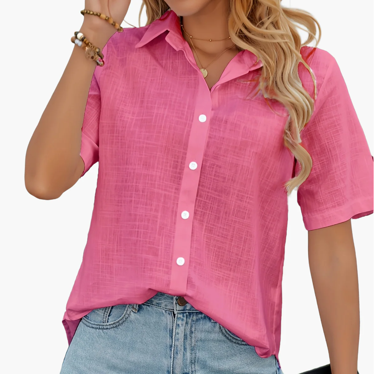 Damen Kurzarm Bluse mit Herzmuster, Casual Sommer Hemd, Modische Freizeitbekleidung - Image 17