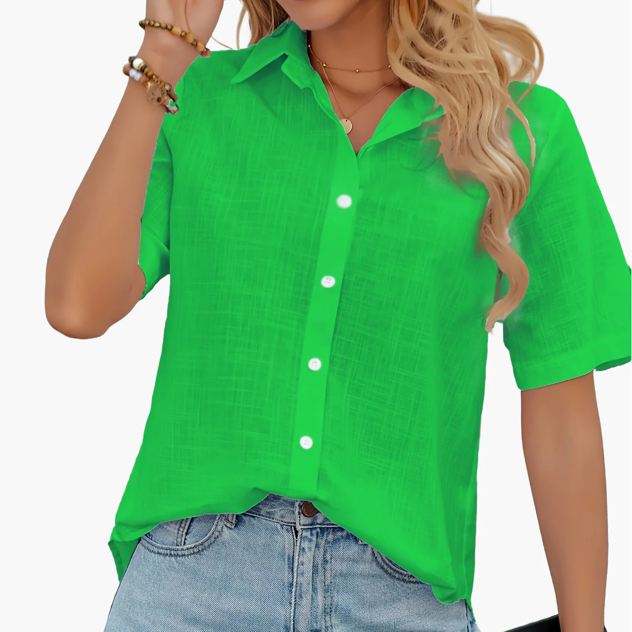 Damen Kurzarm Bluse mit Herzmuster, Casual Sommer Hemd, Modische Freizeitbekleidung - Image 20