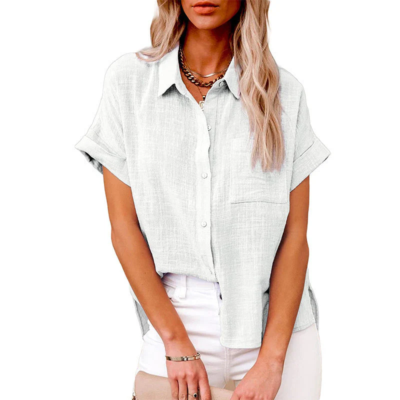 Damen Kurzarm Bluse Locker Modern Freizeit Hemd Top - Image 3