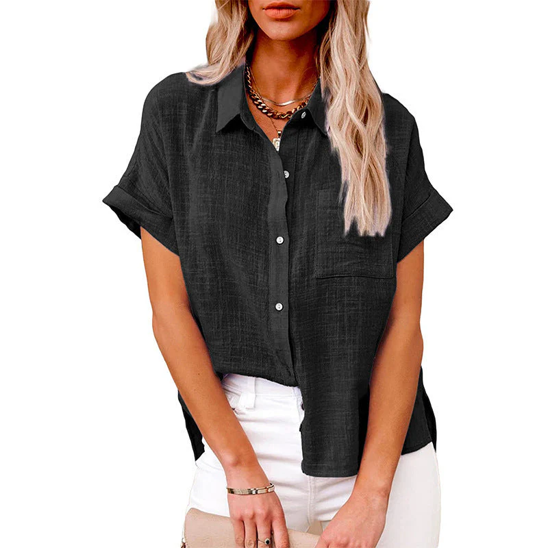 Damen Kurzarm Bluse Locker Modern Freizeit Hemd Top - Image 4