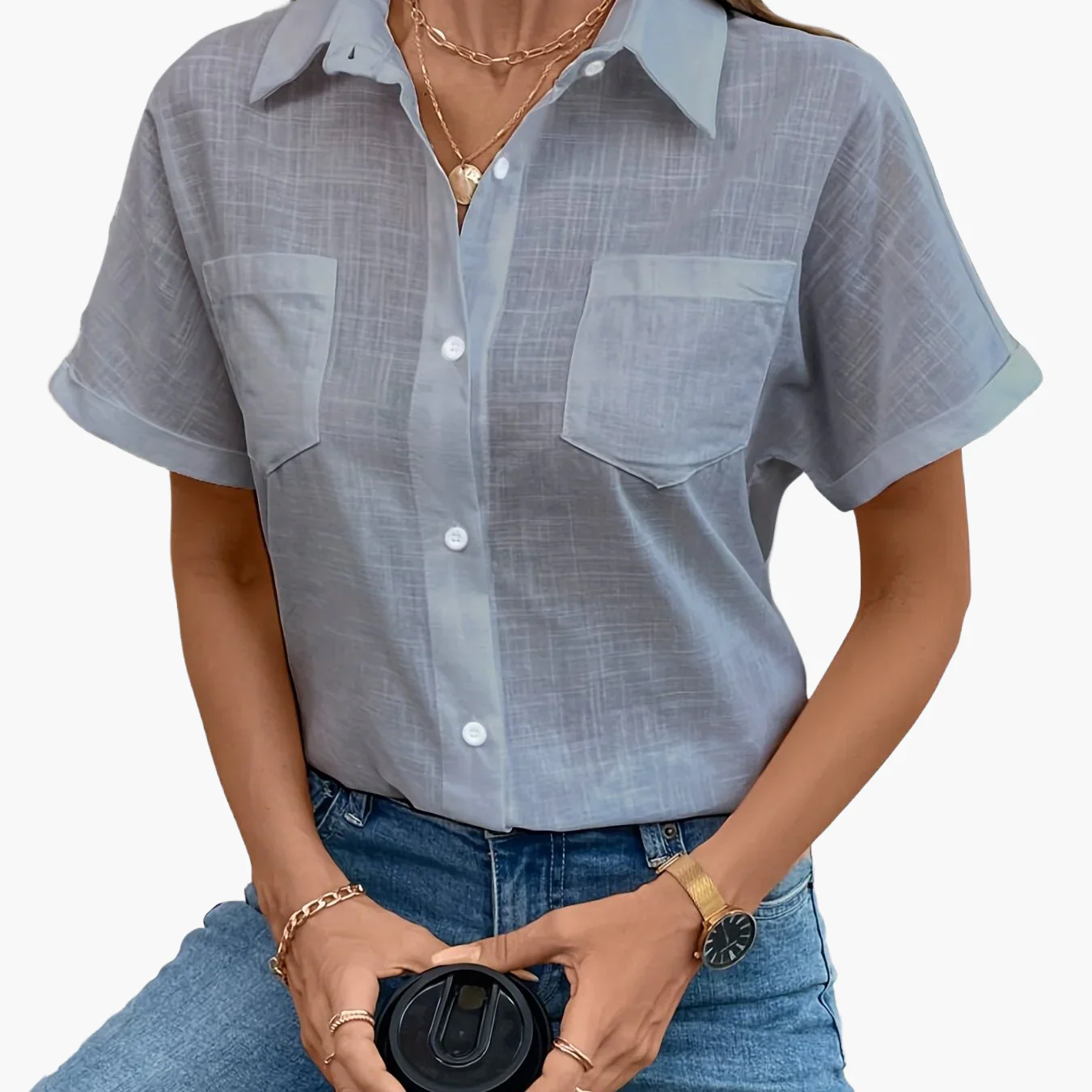 Damen Kurzarm Bluse mit Vogel-Print und Brusttasche – Modische Freizeit Hemdbluse - Image 17