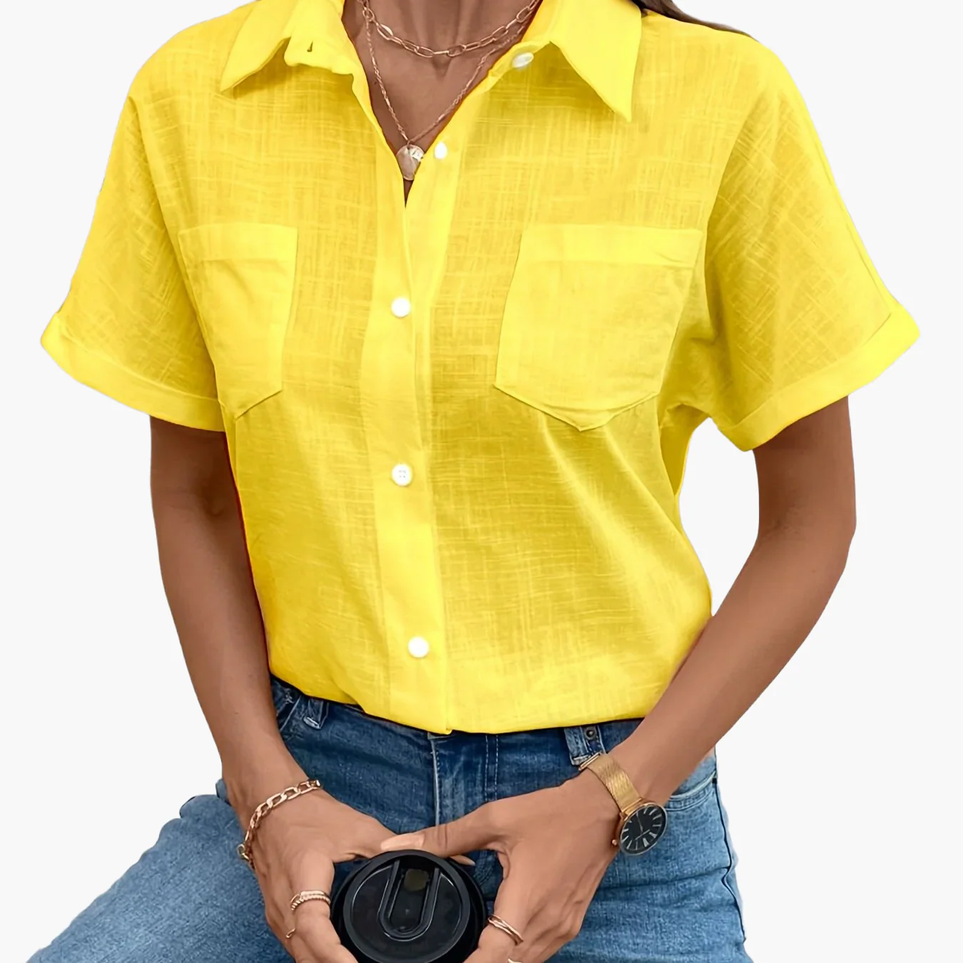 Damen Kurzarm Bluse mit Vogel-Print und Brusttasche – Modische Freizeit Hemdbluse - Image 18