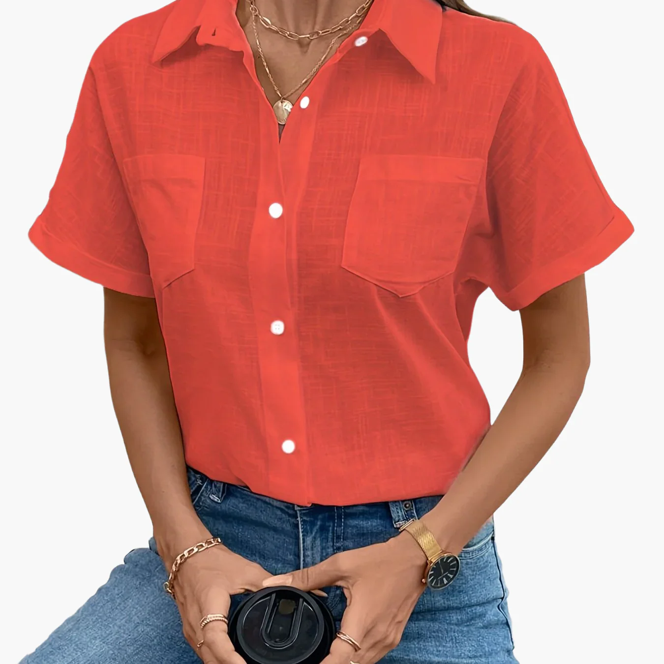 Damen Kurzarm Bluse mit Vogel-Print und Brusttasche – Modische Freizeit Hemdbluse - Image 19