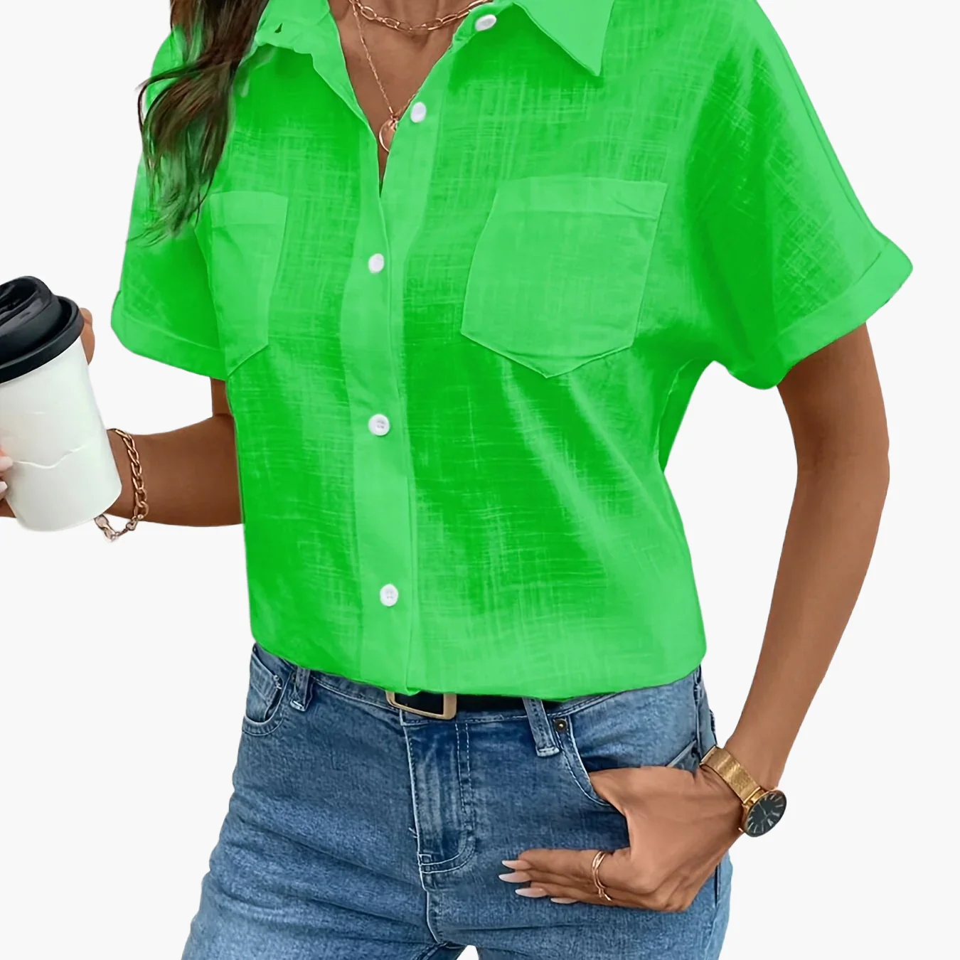 Damen Kurzarm Bluse mit Vogel-Print und Brusttasche – Modische Freizeit Hemdbluse - Image 21
