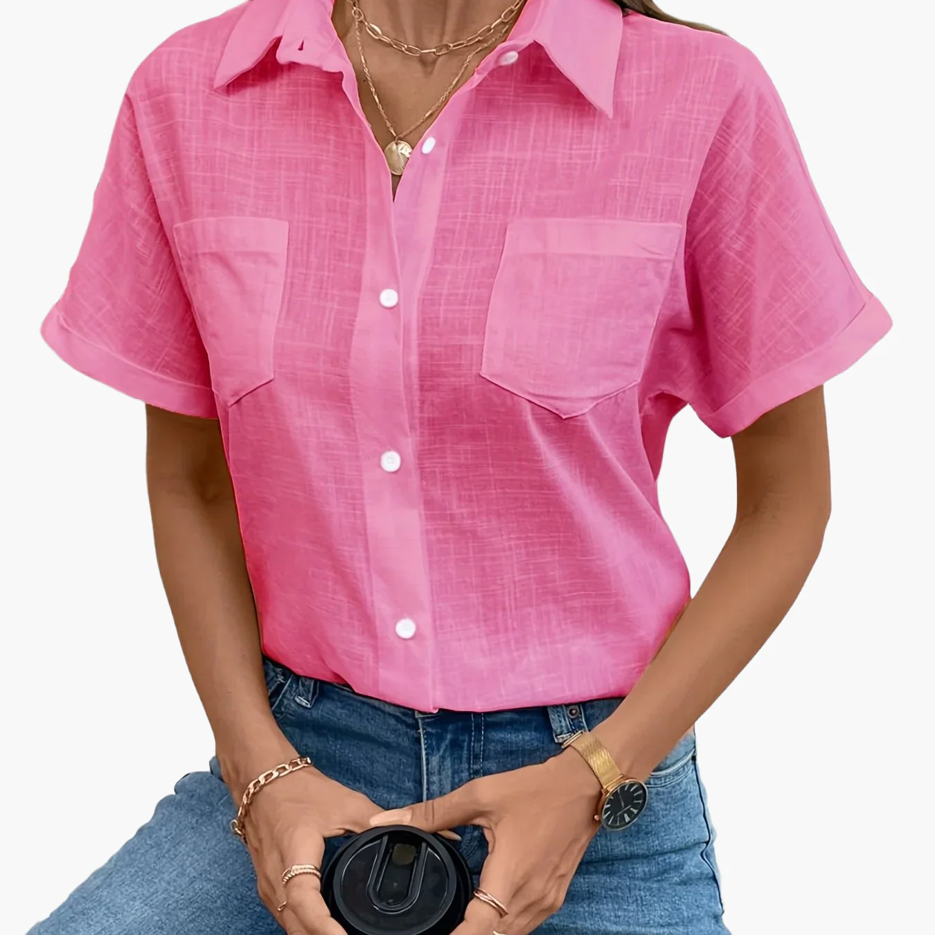 Damen Kurzarm Bluse mit Vogel-Print und Brusttasche – Modische Freizeit Hemdbluse - Image 23