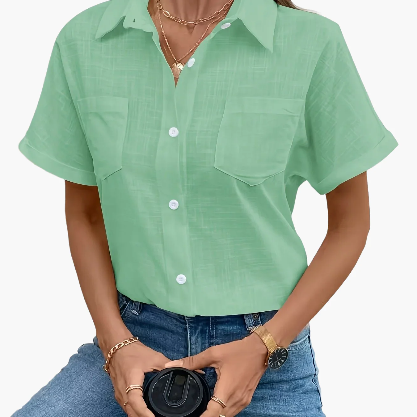 Damen Kurzarm Bluse mit Vogel-Print und Brusttasche – Modische Freizeit Hemdbluse - Image 25
