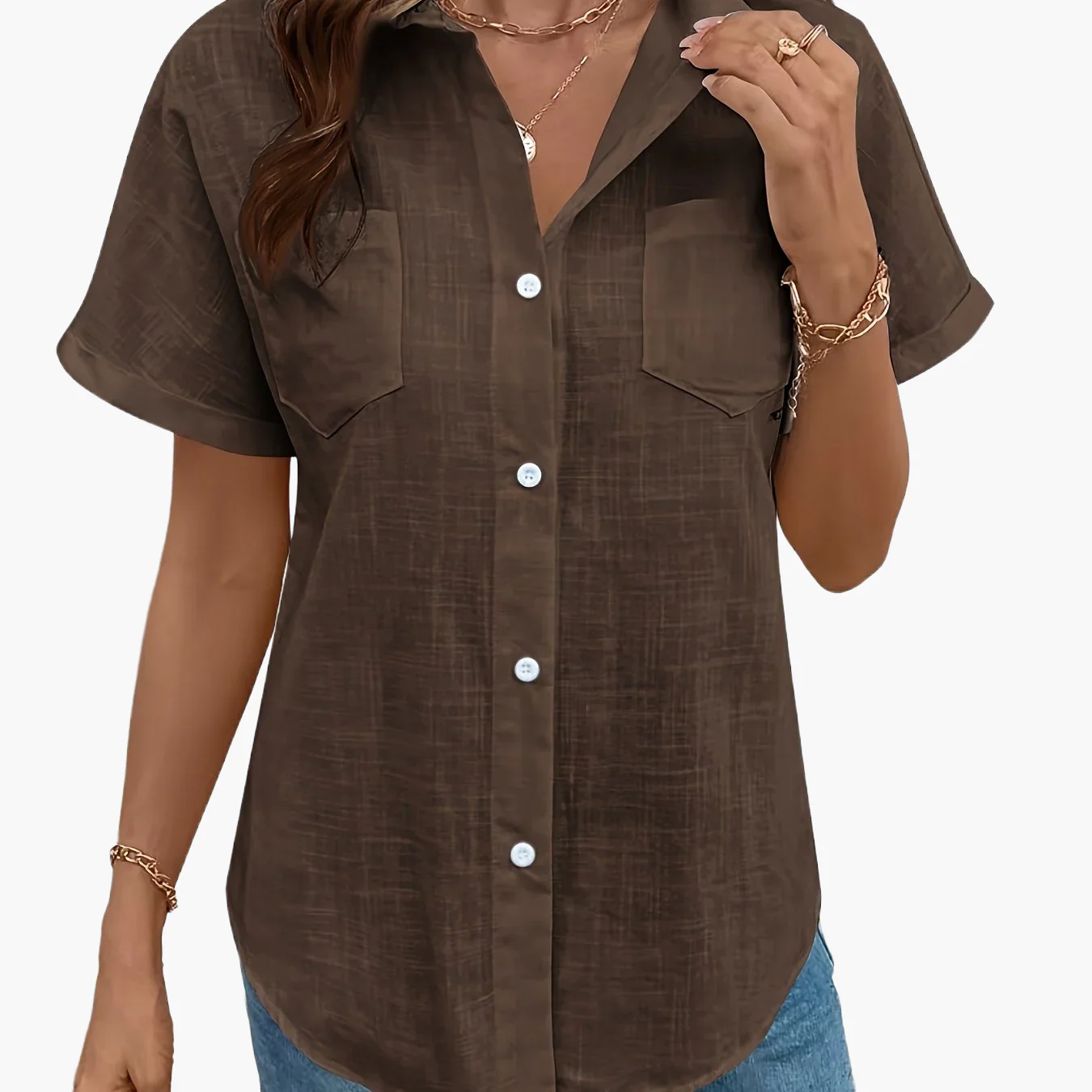Damen Kurzarm Bluse mit Vogel-Print und Brusttasche – Modische Freizeit Hemdbluse - Image 26